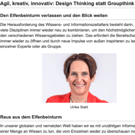 Agil, Kreativ, Innovativ: Design Thinking statt Groupthink_careerslounge.com 11_2019 von Ulrike Stahl Workshops, die das WIR-Gefühl im Team entfalten