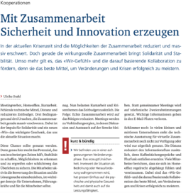 Mit Zusammenarbeit Sicherheit und Innovation erzeugen_kmu Magazin 09_2020 von Ulrike Stahl Organisationsentwicklung für agile Teams und Unternehmen