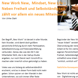 New Work New, Mindset, Now Life – Neben Freiheit und Selbststaendigkeit zaehlt vor allem ein neues Miteinander SHE WORKS! ePaper 01 2019 Expertin fuer kooperative Zusammenarbeit Ulrike Stahl