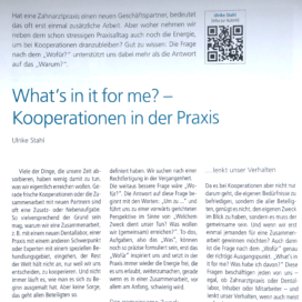 What is in it for me Kooperation in der Praxis Endodontie Journal 12 2018 Expertin fuer das neue WIR Ulrike Stahl